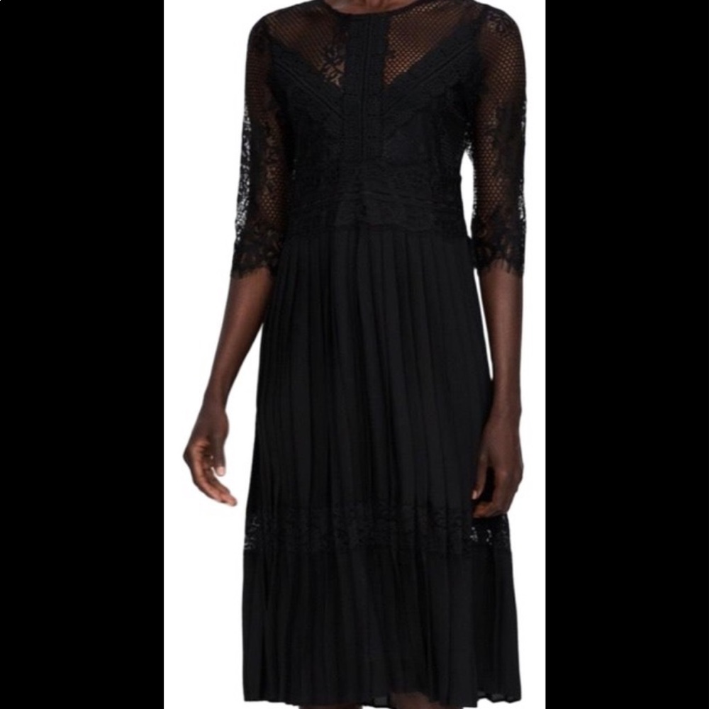 Zara black lace pleated dress
